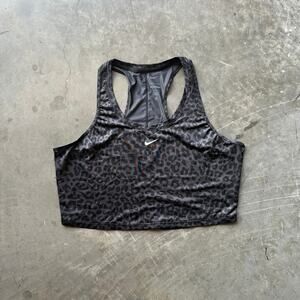 Nike Dri-Fit Leopard Print Tank Top Women's Large Black Slim Fit Cropped